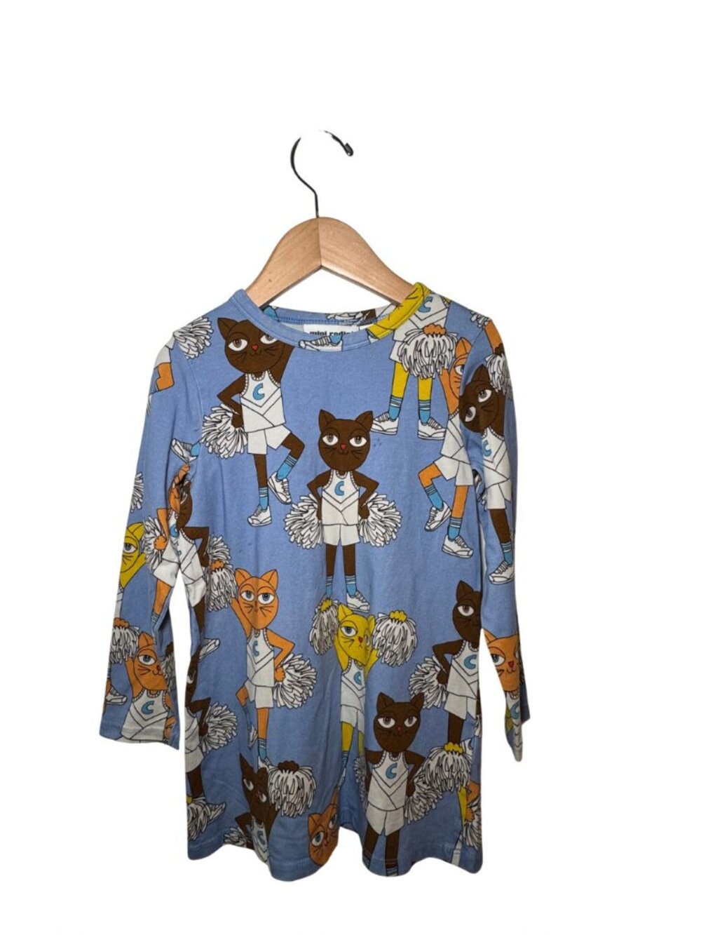 Mini Rodini Cheerleader Cats Blue Long Sleeve Dress 4-5Y